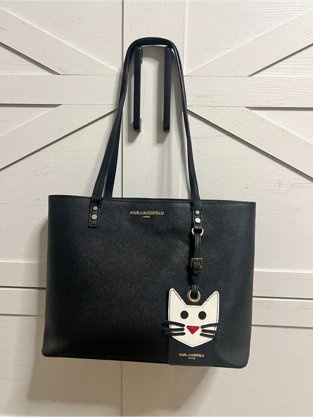 Karl Lagerfeld Paris Maybelle Saffiano Leather Tote Bag with Choupette Cat Charm